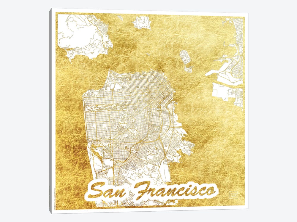 San Francisco Gold Leaf Urban Blueprint Map by Hubert Roguski 1-piece Canvas Print