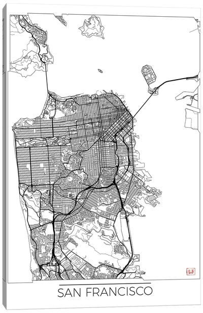 San Francisco Minimal Urban Blueprint Map Canvas Art Print - San Francisco Art