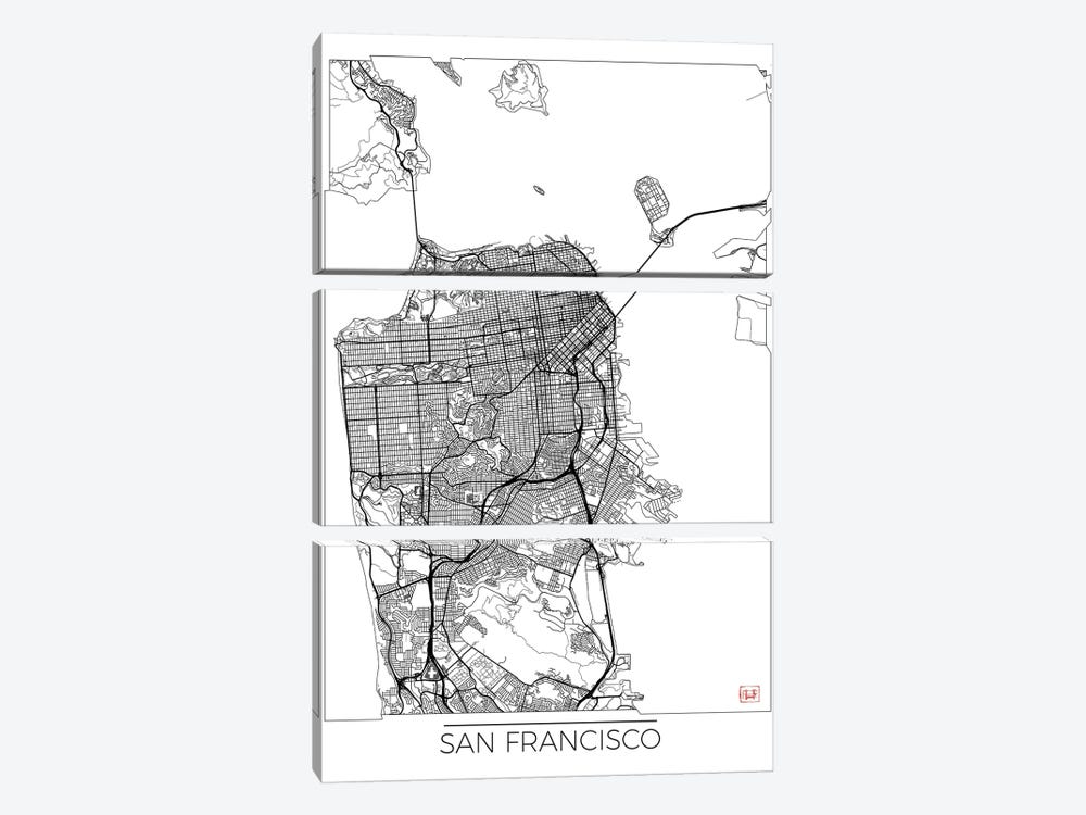 San Francisco Minimal Urban Blueprint Map by Hubert Roguski 3-piece Canvas Art