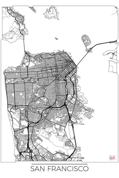 San Francisco: San Francisco Minimal Urban Blueprint Map by Hubert Roguski