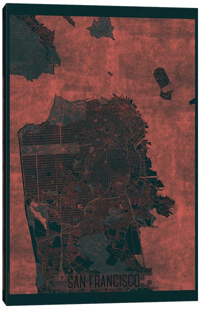 San Francisco Infrared Urban Blueprint Map Canvas Art Print - San Francisco Maps