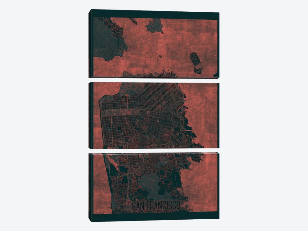 San Francisco Infrared Urban Blueprint Map by Hubert Roguski 3-piece Canvas Print