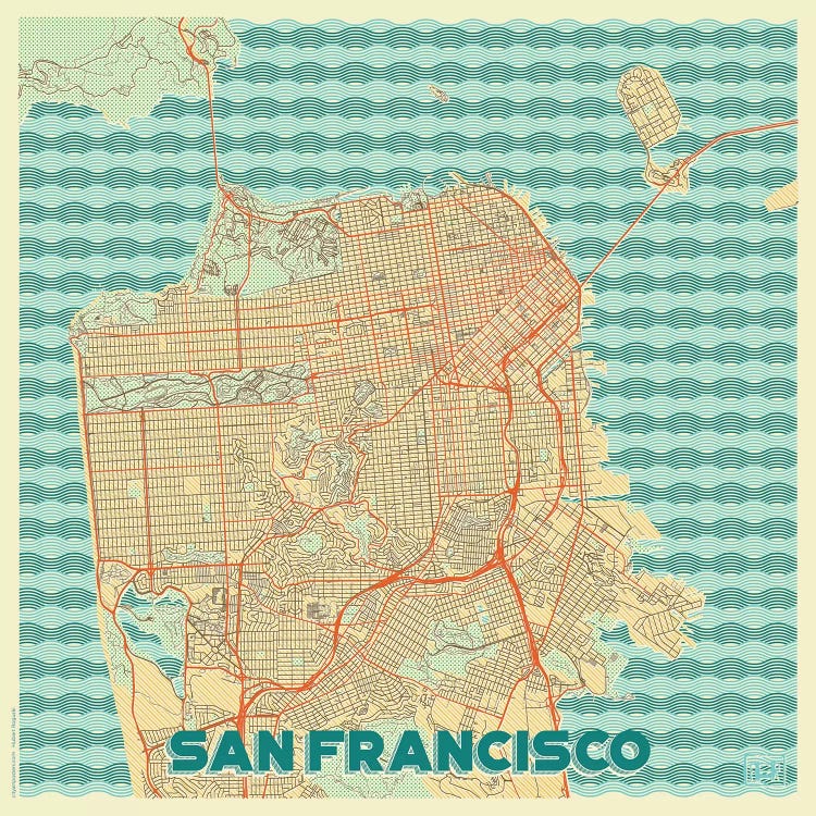 San Francisco Retro Urban Blueprint Map