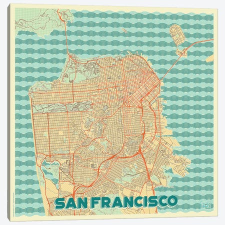 San Francisco Retro Urban Blueprint Map Canvas Print #HUR335} by Hubert Roguski Art Print