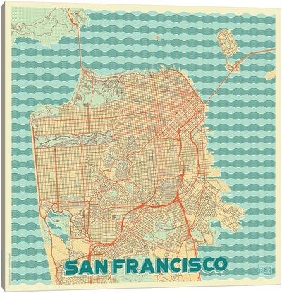 San Francisco Retro Urban Blueprint Map Canvas Art Print - San Francisco Maps
