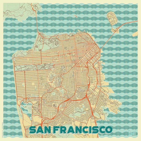 San Francisco: San Francisco Retro Urban Blueprint Map by Hubert Roguski