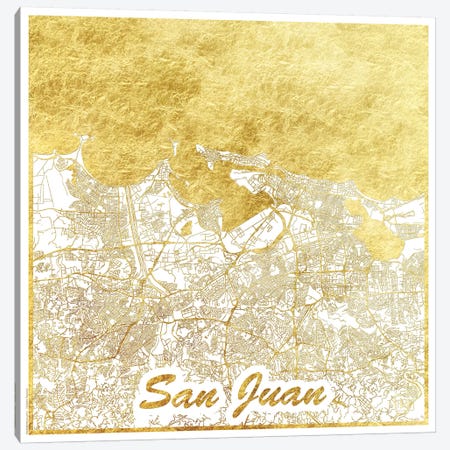 San Juan Gold Leaf Urban Blueprint Map Canvas Print #HUR337} by Hubert Roguski Canvas Art Print
