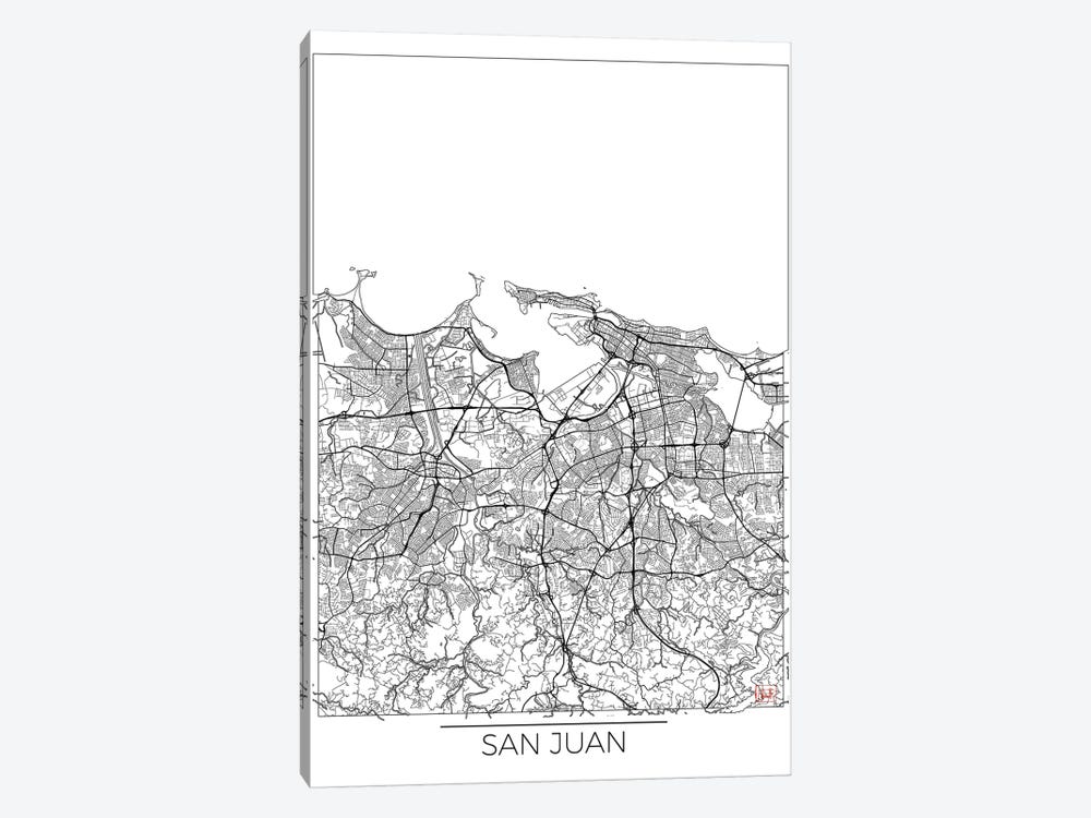 San Juan Minimal Urban Blueprint Map by Hubert Roguski 1-piece Canvas Print