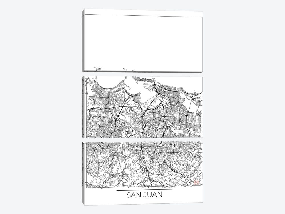 San Juan Minimal Urban Blueprint Map by Hubert Roguski 3-piece Canvas Art Print