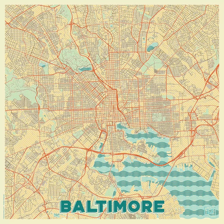 Baltimore Retro Urban Blueprint Map