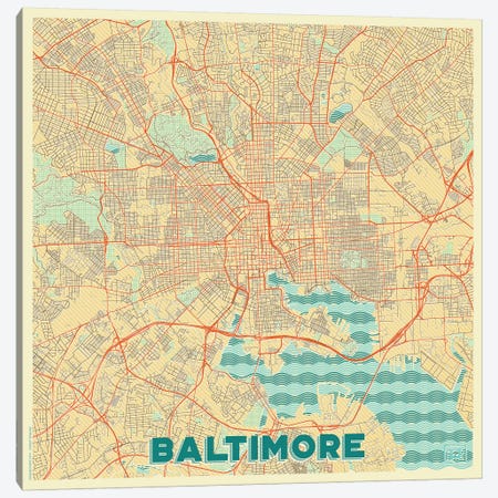 Baltimore Retro Urban Blueprint Map Canvas Print #HUR33} by Hubert Roguski Canvas Artwork