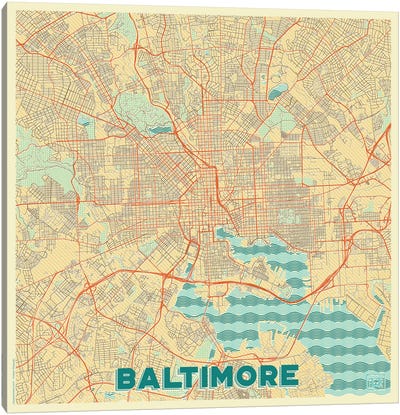 Baltimore Retro Urban Blueprint Map Canvas Art Print - Baltimore Art
