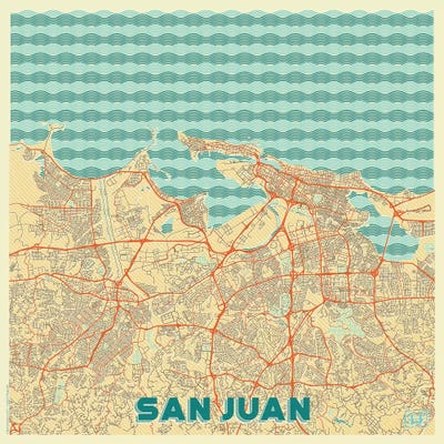 San Juan Retro Urban Blueprint Map by Hubert Roguski art print