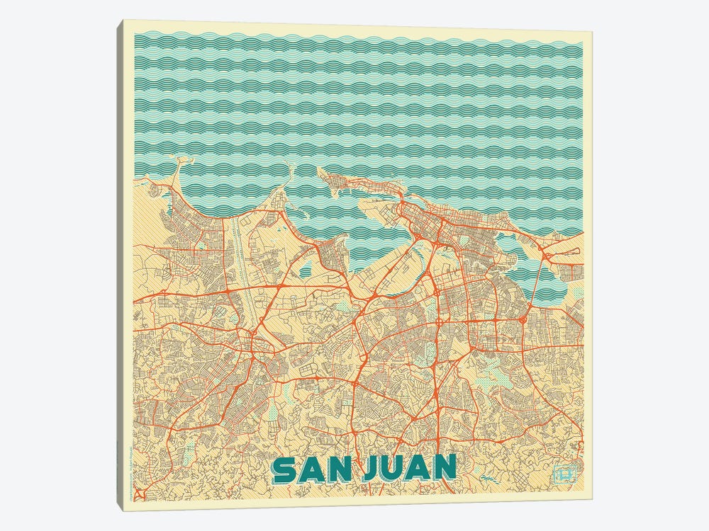 San Juan Retro Urban Blueprint Map by Hubert Roguski 1-piece Canvas Wall Art