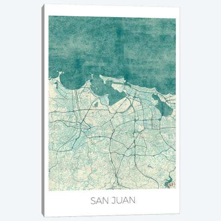 San Juan Vintage Blue Watercolor Urban Blueprint Map Canvas Print #HUR341} by Hubert Roguski Art Print