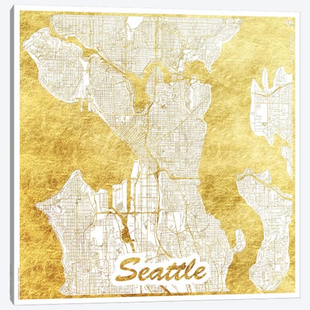 Seattle Gold Leaf Urban Blueprint Map Canvas Print #HUR342} by Hubert Roguski Canvas Art Print