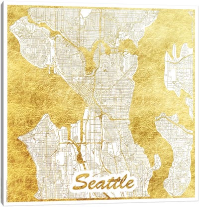 Seattle Gold Leaf Urban Blueprint Map Canvas Art Print - Seattle Maps