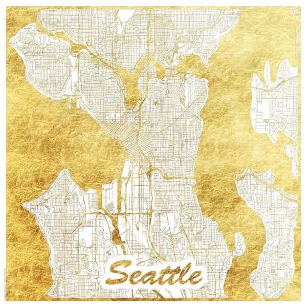 Seattle Maps: Seattle Gold Leaf Urban Blueprint Map by Hubert Roguski