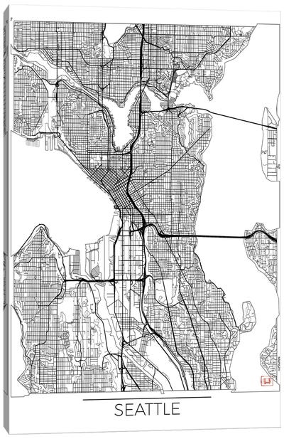 Seattle Minimal Urban Blueprint Map Canvas Art Print - Seattle Maps