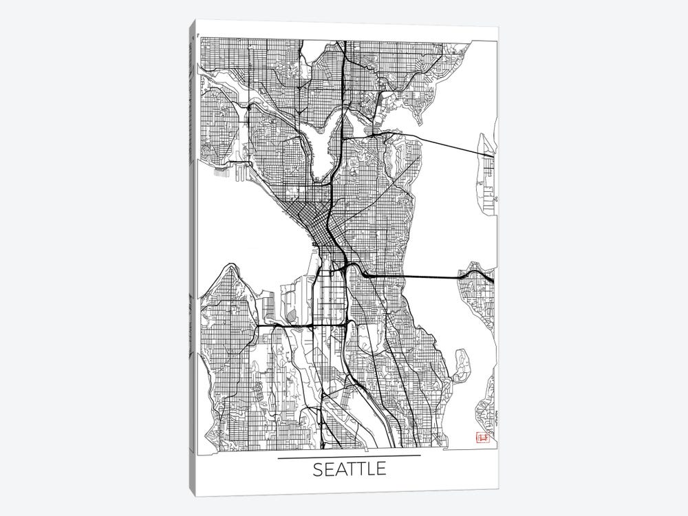 Seattle Minimal Urban Blueprint Map by Hubert Roguski 1-piece Art Print