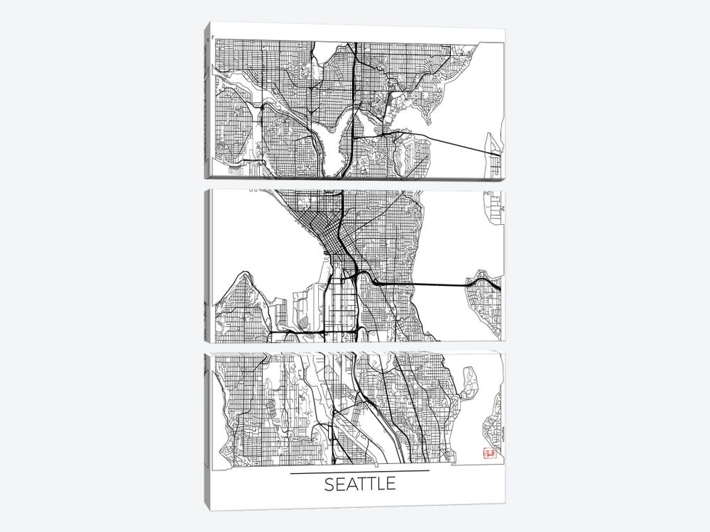 Seattle Minimal Urban Blueprint Map by Hubert Roguski 3-piece Art Print
