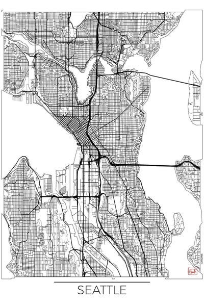 Hubert Roguski: Seattle Minimal Urban Blueprint Map by Hubert Roguski