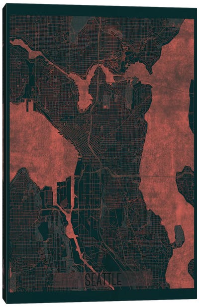 Seattle Infrared Urban Blueprint Map Canvas Art Print - Seattle Maps