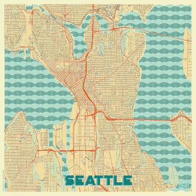 Seattle Retro Urban Blueprint Map by Hubert Roguski canvas print