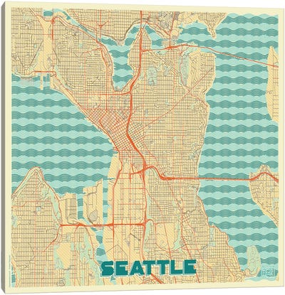 Seattle Retro Urban Blueprint Map Canvas Art Print - Washington Art