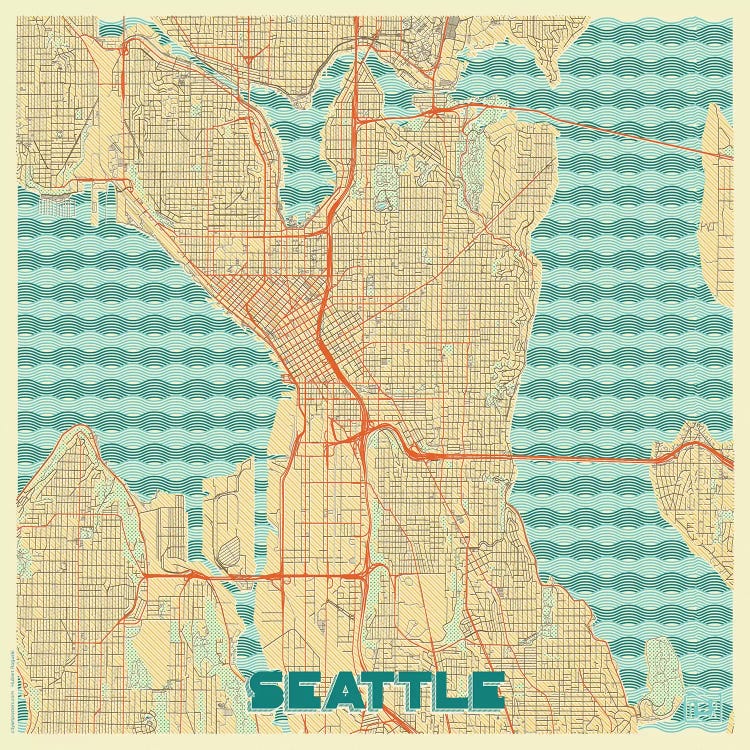 Seattle Retro Urban Blueprint Map