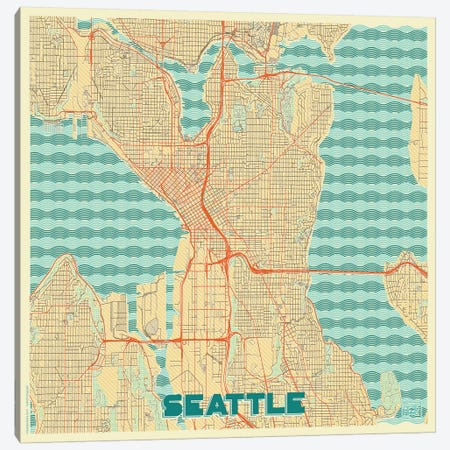 Seattle Retro Urban Blueprint Map Canvas Print #HUR345} by Hubert Roguski Canvas Artwork