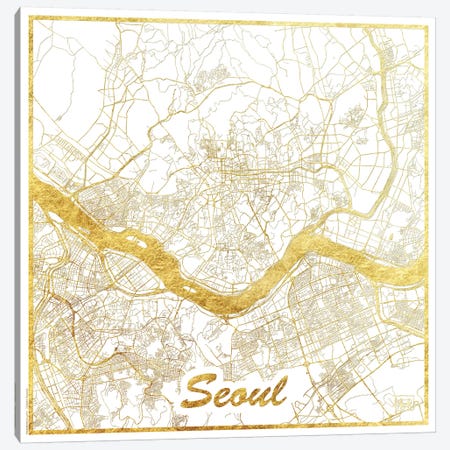 Seoul Gold Leaf Urban Blueprint Map Canvas Print #HUR347} by Hubert Roguski Canvas Artwork