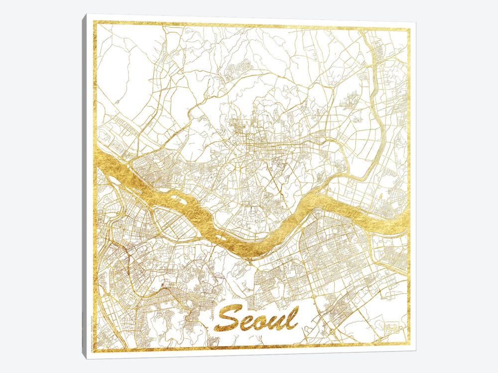 Seoul Gold Leaf Urban Blueprint Map by Hubert Roguski 1-piece Art Print