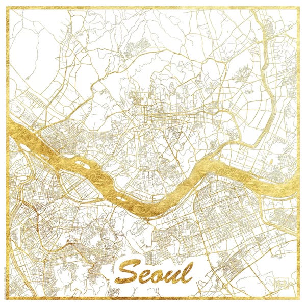 South Korea: Seoul Gold Leaf Urban Blueprint Map by Hubert Roguski