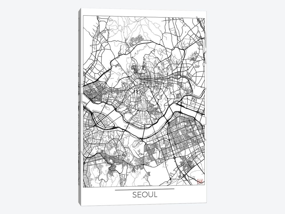Seoul Minimal Urban Blueprint Map by Hubert Roguski 1-piece Canvas Art