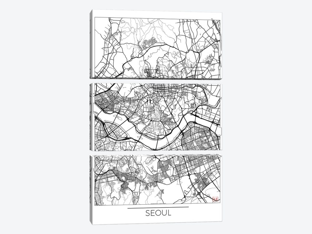 Seoul Minimal Urban Blueprint Map by Hubert Roguski 3-piece Canvas Artwork