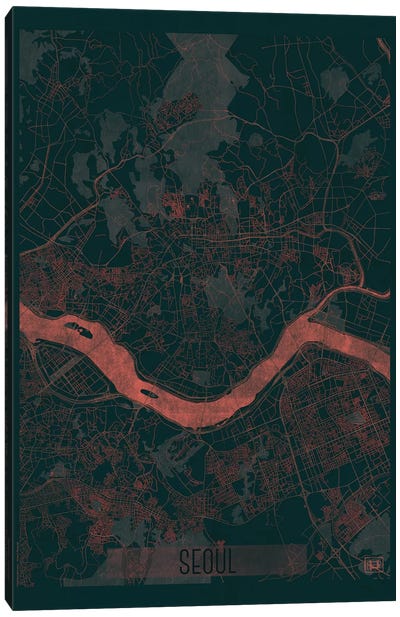 Seoul Infrared Urban Blueprint Map Canvas Art Print - Seoul