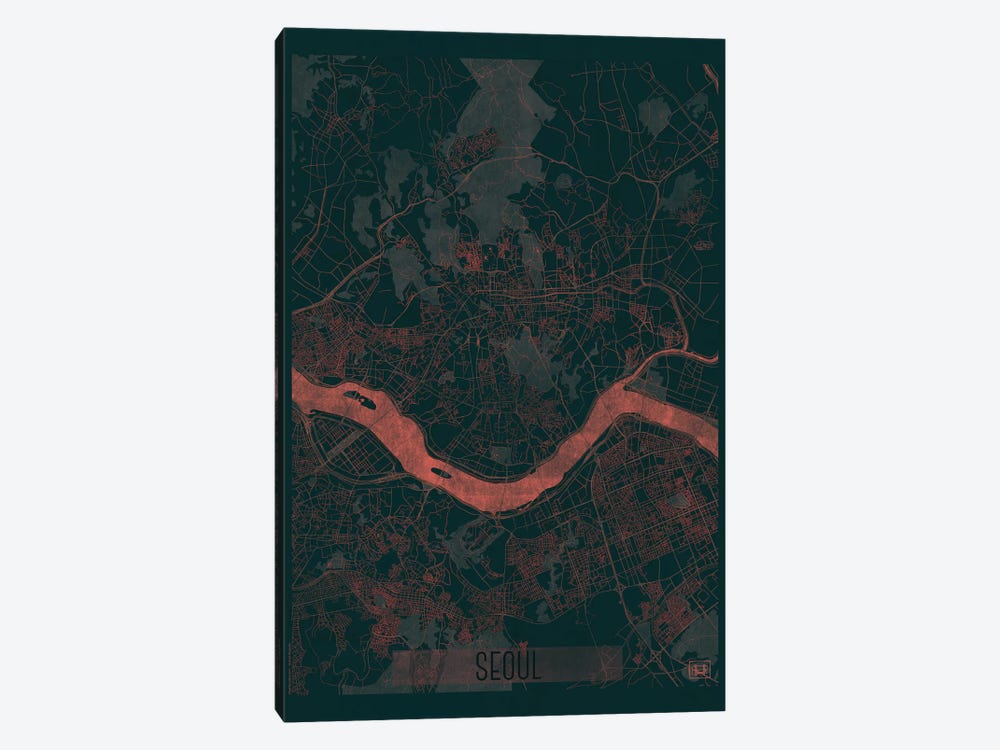 Seoul Infrared Urban Blueprint Map by Hubert Roguski 1-piece Canvas Print