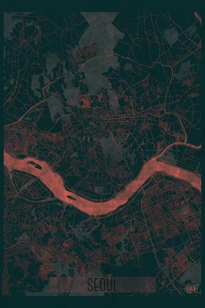 Large Map Art - Canvas Prints: Seoul Infrared Urban Blueprint Map by Hubert Roguski