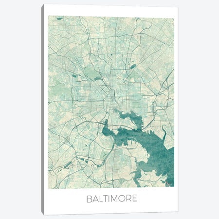 Baltimore Vintage Blue Watercolor Urban Blueprint Map Canvas Print #HUR34} by Hubert Roguski Canvas Art Print