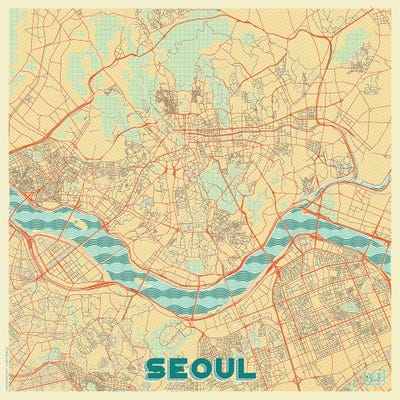 Seoul Retro Urban Blueprint Map by Hubert Roguski canvas print