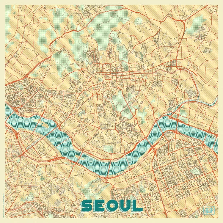 Seoul Retro Urban Blueprint Map