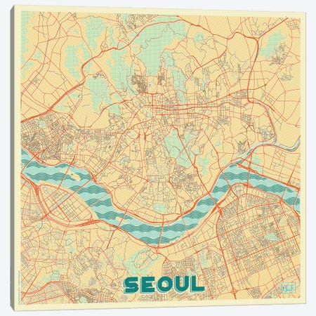 Seoul Retro Urban Blueprint Map Canvas Print #HUR350} by Hubert Roguski Canvas Wall Art