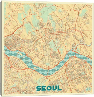 Seoul Retro Urban Blueprint Map Canvas Art Print - Hubert Roguski