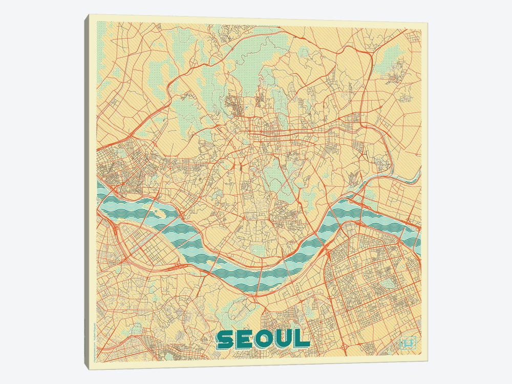 Seoul Retro Urban Blueprint Map by Hubert Roguski 1-piece Canvas Print