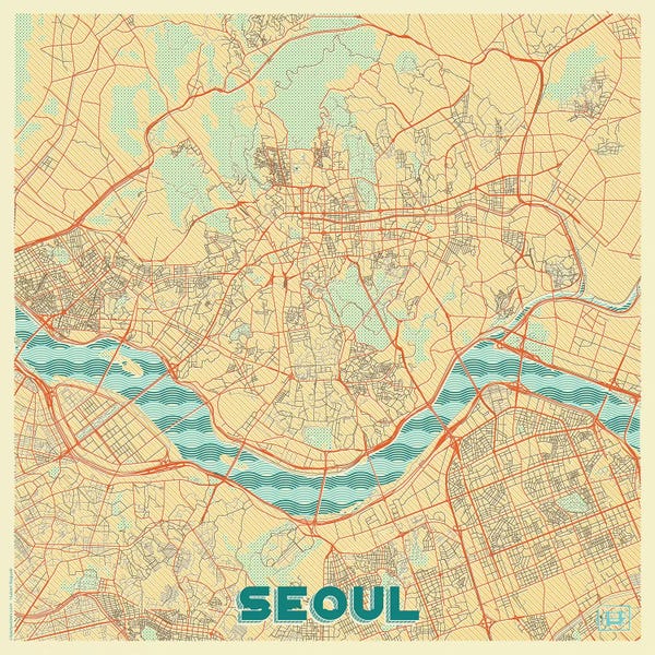 South Korea: Seoul Retro Urban Blueprint Map by Hubert Roguski