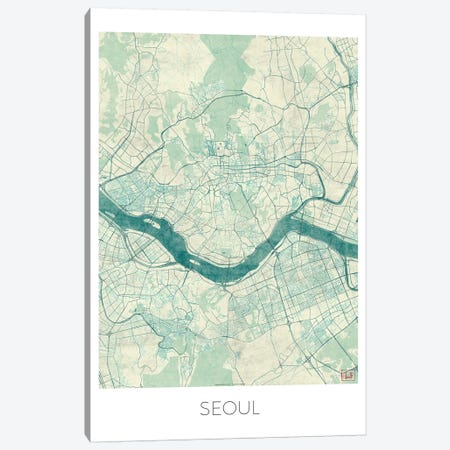 Seoul Vintage Blue Watercolor Urban Blueprint Map Canvas Print #HUR351} by Hubert Roguski Canvas Art