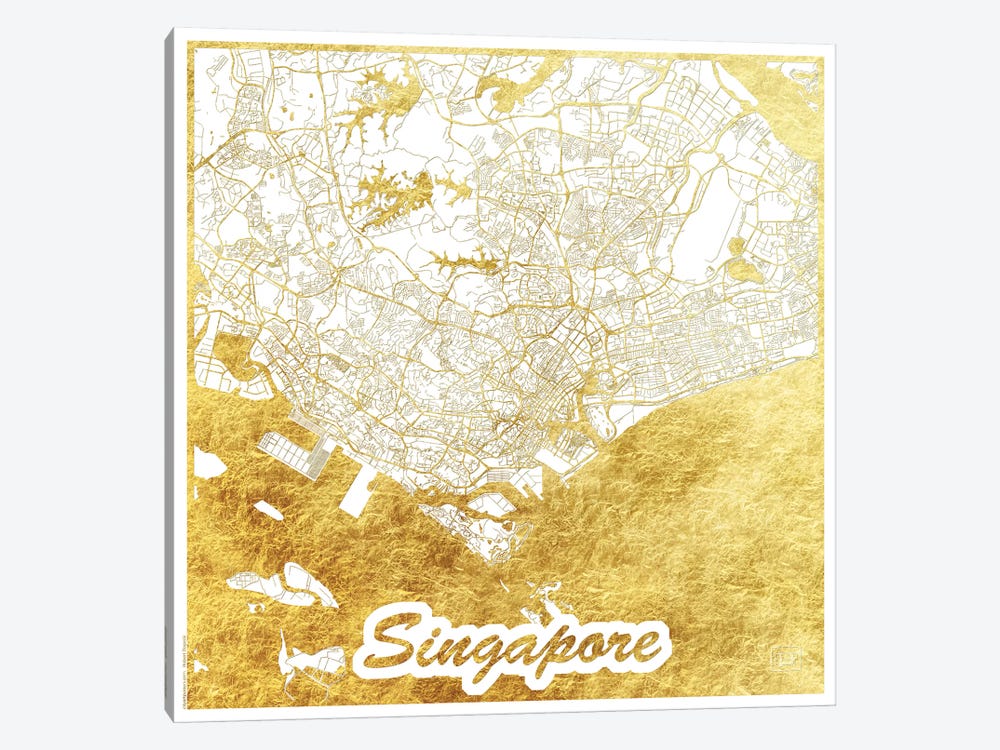 Singapore Gold Leaf Urban Blueprint Map by Hubert Roguski 1-piece Art Print
