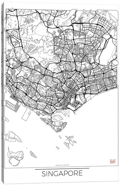 Singapore Minimal Urban Blueprint Map Canvas Art Print - Singapore Art