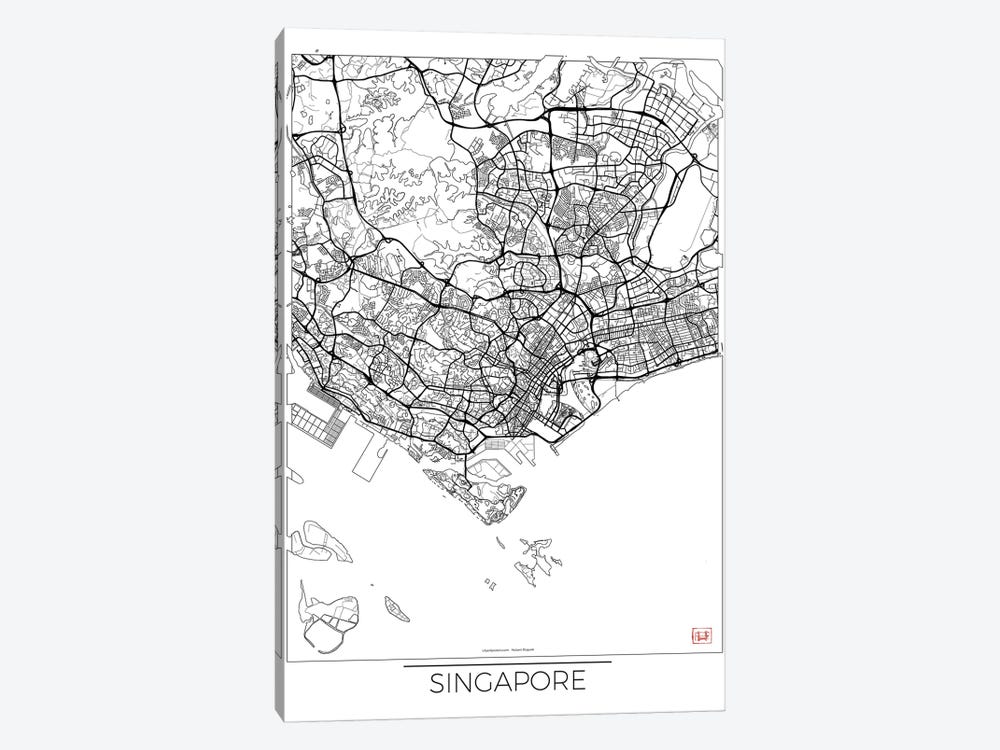 Singapore Minimal Urban Blueprint Map by Hubert Roguski 1-piece Canvas Art